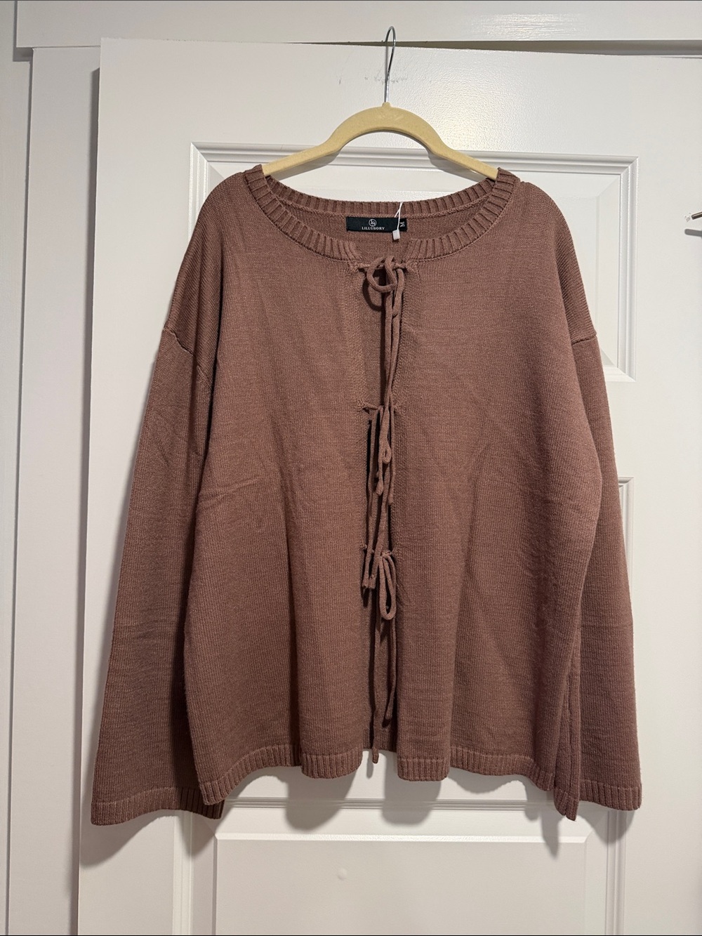 Tie-Front Crewneck Sweater in Mauve - Women's